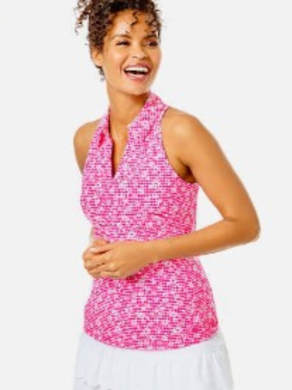 New Lilly Pulizer Luxletic Lakelyn Bra Polo Top Aura Pink Check You Out Small
